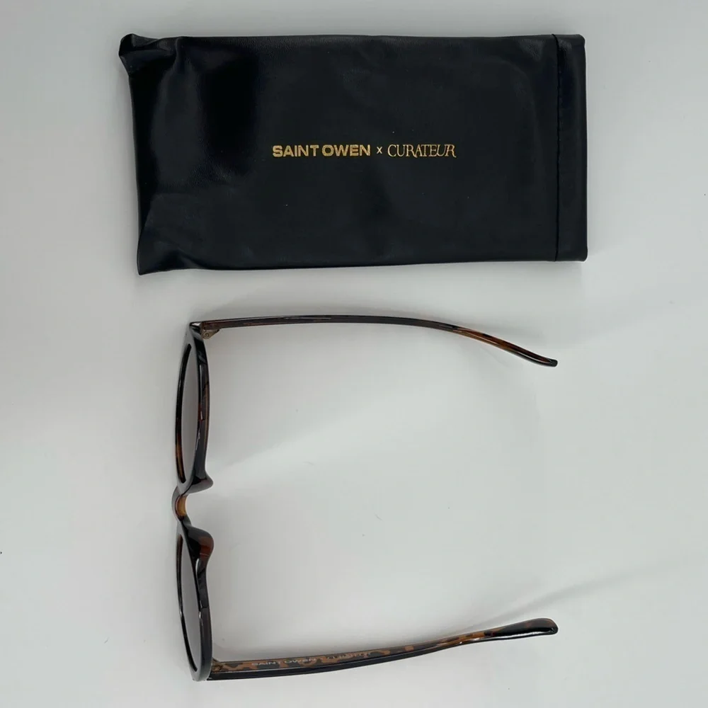 Saint Owen x Curateur Wylde Tortoise Shell Sunglasses w/Faux Leather Case NEW